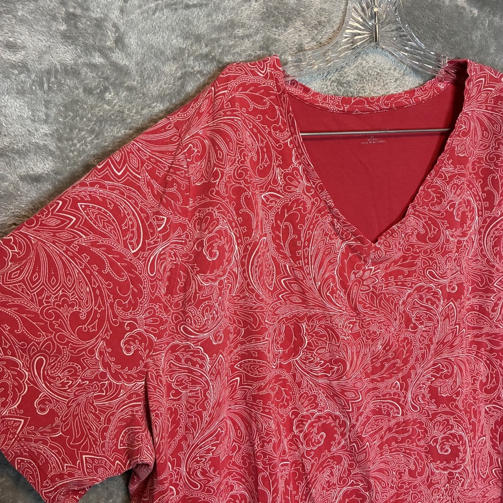 Catherines Women Paisley Print V Neck T Shirt 3X Plus Boho Casual Bright Stretch